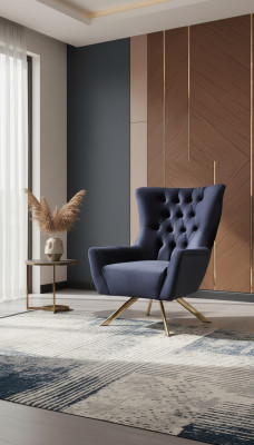 Luxe blauwe Chesterfield fauteuil met fluwelen bekleding voor de woonkamer