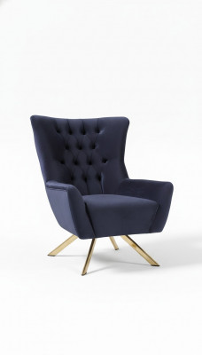 Luxe blauwe Chesterfield fauteuil met fluwelen bekleding voor de woonkamer