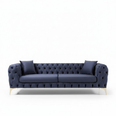 Driedubbele zitbank Luxe Chesterfield 3-zitter Banken Blauw Sofa's Fluweel Nieuw Bank