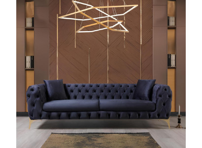 Driedubbele zitbank Luxe Chesterfield 3-zitter Banken Blauw Sofa's Fluweel Nieuw Bank