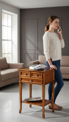 Klassieke telefoonconsole Bruin Bijzettafel Tafels Salontafel Tafelmeubelen