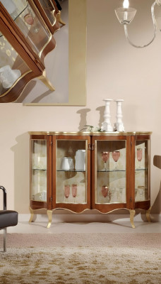 Vitrine Ladekast Glazen ladekasten Luxe dressoir Kasten Bruin Italiaanse meubels