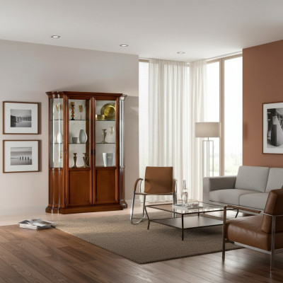 Luxe houten vitrinekast ontwerpkasten bruin Italiaanse meubels kast nieuw
