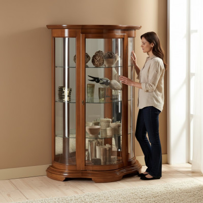 Luxe houten vitrinekast dressoir met bruin design Italiaanse meubels kast nieuw