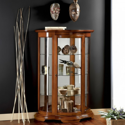 Luxe houten vitrinekast dressoir met bruin design Italiaanse meubels kast nieuw