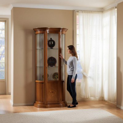 Luxueuze houten vitrinekast buffet Design kasten bruin Italiaanse meubels Nieuwe kast