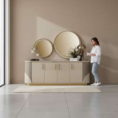 Dressoir 2x Spiegel Woonkamer Ontwerp Luxe Meubelen Console Tv-meubel Beige
