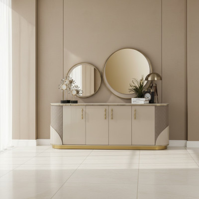Dressoir 2x Spiegel Woonkamer Ontwerp Luxe Meubelen Console Tv-meubel Beige