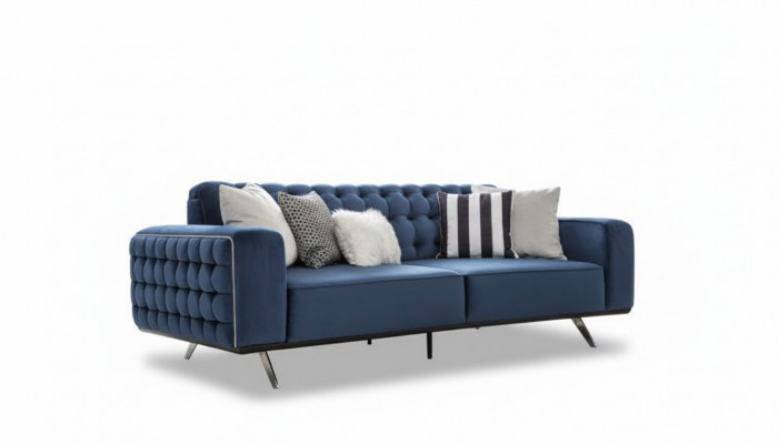 Klassieke Chesterfield driezits luxueuze blauwe bankenbank 3-zitsbanken