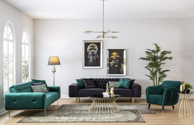 Luxe woonkamerbank 2-zits tweezitter groen bank Chesterfield banken nieuw
