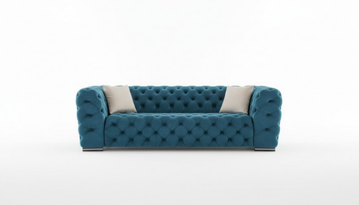 Chesterfield bank 4-zit ontwerp woonkamer stof hout gestoffeerd luxe blauw
