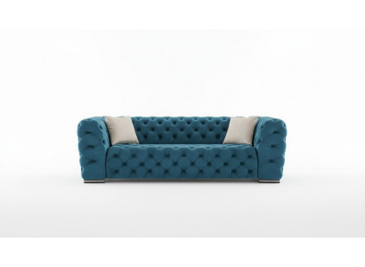 Chesterfield bank 4-zit ontwerp woonkamer stof hout gestoffeerd luxe blauw