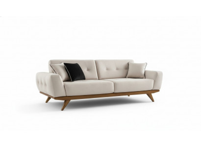 Klassieke bank 2 zit ontwerp woonkamer stoffering hout leer moderne luxe beige