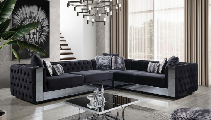 Zwart Chesterfield gestoffeerde bank Hoekbank Set Bekleding Luxe Hoekbanken
