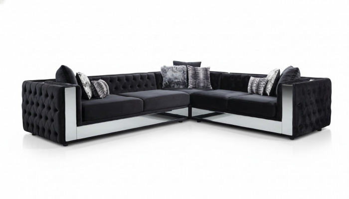 Zwart Chesterfield gestoffeerde bank Hoekbank Set Bekleding Luxe Hoekbanken