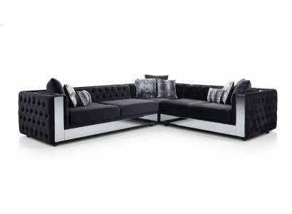 Zwart Chesterfield gestoffeerde bank Hoekbank Set Bekleding Luxe Hoekbanken