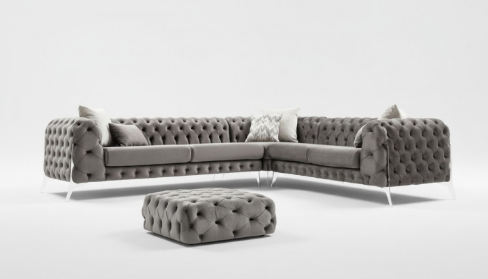 Grijze Chesterfield gestoffeerde bank Bank Hoekbank Set Bekleding Luxe Hoekbanken Nieuw