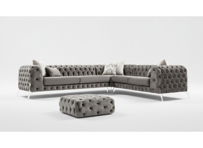 Grijze Chesterfield gestoffeerde bank Bank Hoekbank Set Bekleding Luxe Hoekbanken Nieuw