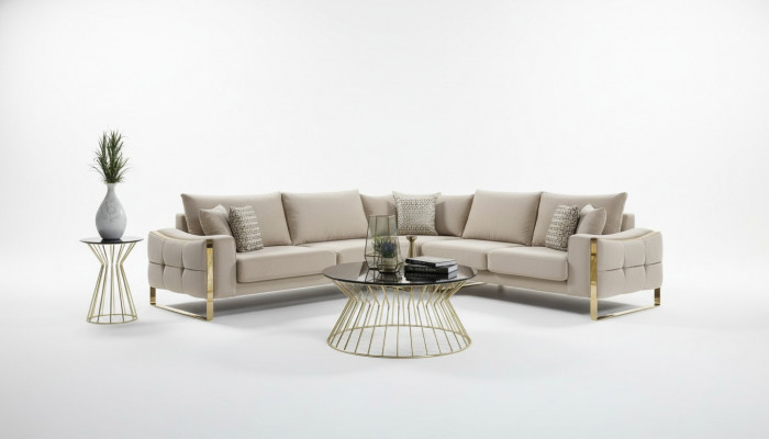 Hoekbank L-vorm Bank Bank Ontwerp Banken Bekleding Textiel Hoekbank Beige