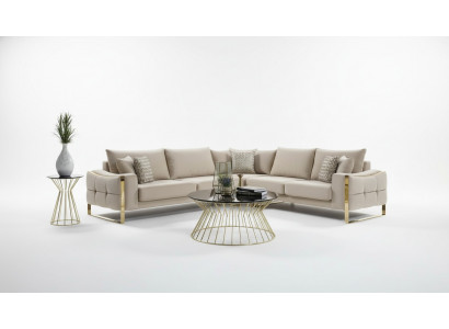 Hoekbank L-vorm Bank Bank Ontwerp Banken Bekleding Textiel Hoekbank Beige