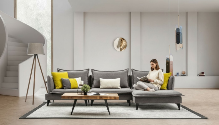 Grijze Chesterfield gestoffeerde bank Bank hoekbank set bekleding luxe hoekbanken