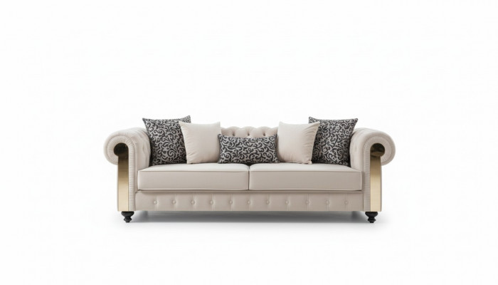 Chesterfield bank 3 zit ontwerp woonkamer bekleding hout leer moderne luxe