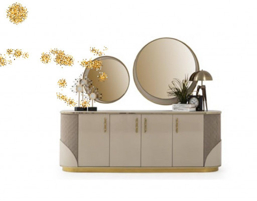 Eetkamerset 10-delig. Garnituur Luxe Tafel 6x Stoel Dressoir Spiegel Meubels Hout