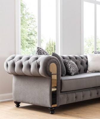 Luxe woonkamerbank 3-zits grijze Chesterfield klassieke bank