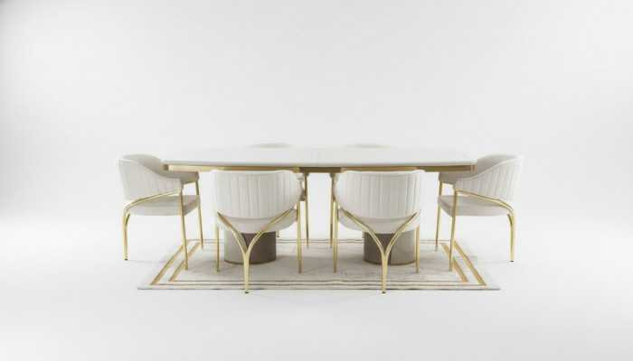 Luxe eetkamerinrichting tafel met 6 stoelen metalen set 7-delig metaal