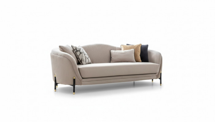 Bankstel 3-zits gestoffeerde bank beige textiel zitdesign bank banken stof modern nieuw