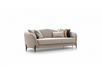 Bankstel 3-zits gestoffeerde bank beige textiel zitdesign bank banken stof modern nieuw