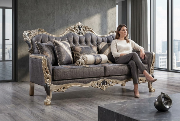 Luxe bankstel 3-zits stof woonkamer klassiek design banken gestoffeerde banken nieuw