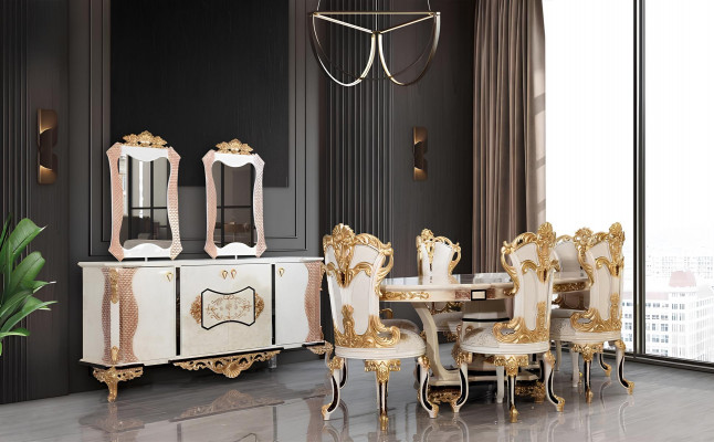 Volledige set eettafel + 6 stoelen eetkamerset eetgroep houten tafel tafels 7-delig
