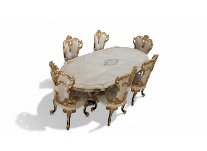 Volledige set eettafel + 6 stoelen eetkamerset eetgroep houten tafel tafels 7-delig