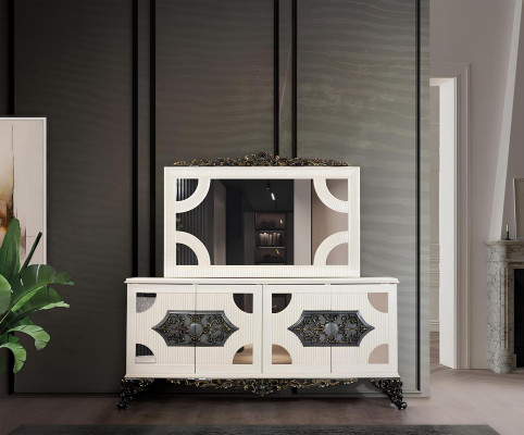 Luxe eetkamerset met 6 stoelen eettafel dressoir eetkamerset 9-delig.