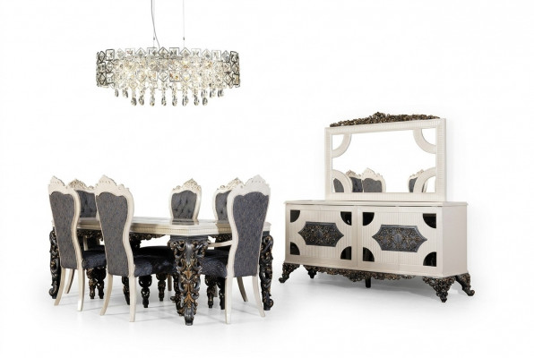 Luxe eetkamerset met 6 stoelen eettafel dressoir eetkamerset 9-delig.