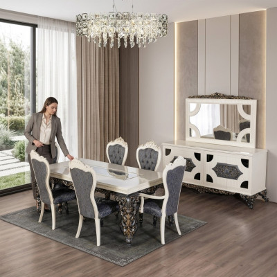 Eettafel Eetgroep Klassieke tafel Eetkamer set 7-delige set Stoel 6x stoelen nieuw