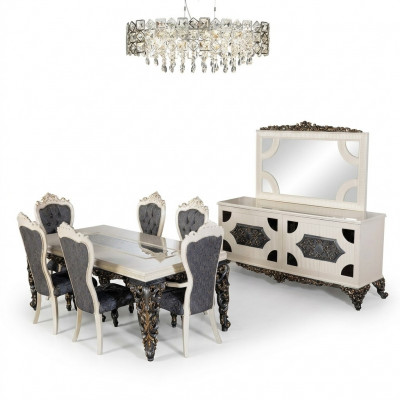 Eettafel Eetgroep Klassieke tafel Eetkamer set 7-delige set Stoel 6x stoelen nieuw