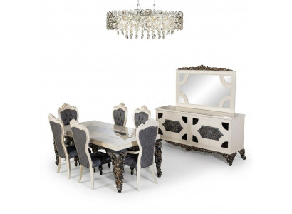 Eettafel Eetgroep Klassieke tafel Eetkamer set 7-delige set Stoel 6x stoelen nieuw