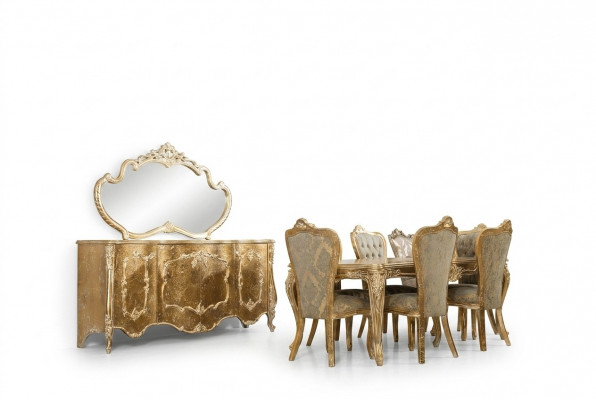 Luxe eetkamer set met 6 stoelen, dressoir, spiegel, complete eetkamerset.