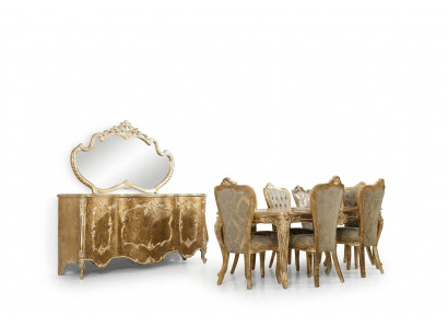 Luxe eetkamer set met 6 stoelen, dressoir, spiegel, complete eetkamerset.