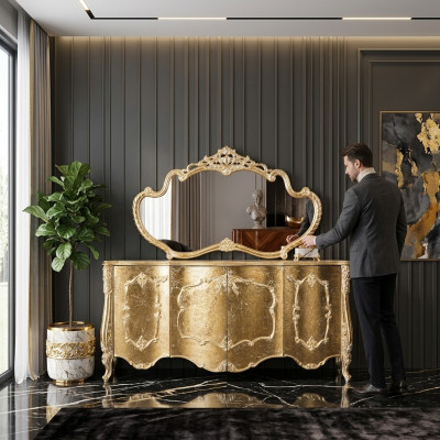 Dressoir Spiegel Luxe Groep Commode Set Ladenkast Kast Dressoir Goud