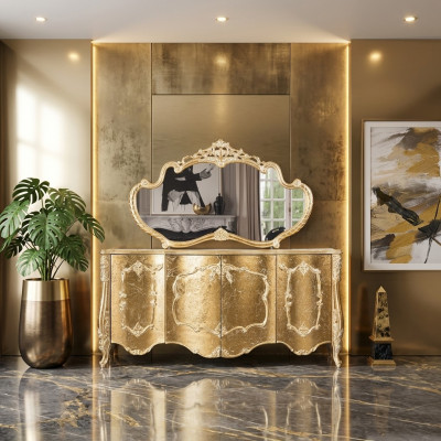 Dressoir Spiegel Luxe Groep Commode Set Ladenkast Kast Dressoir Goud