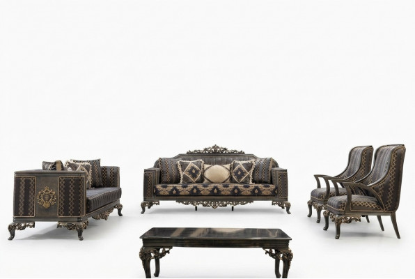 Bankstel Chesterfield Designer Groep 5-delig Set Bankstel 3+3+1+1 Zitje Salontafel