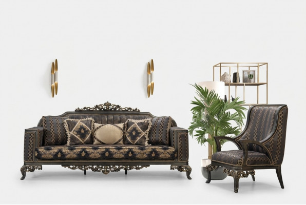 Luxe Chesterfield bankstel 3+1 zitter Klassieke bank Barok gestoffeerde zitplaats