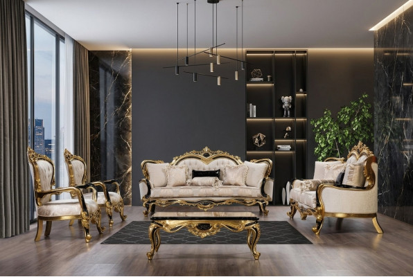 Bank Chesterfield Barok Bank 5-delige set Bankstel 3+3+1+1 Zit salontafel