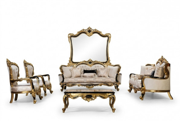 Bank Chesterfield Barok Bank 5-delige set Bankstel 3+3+1+1 Zit salontafel