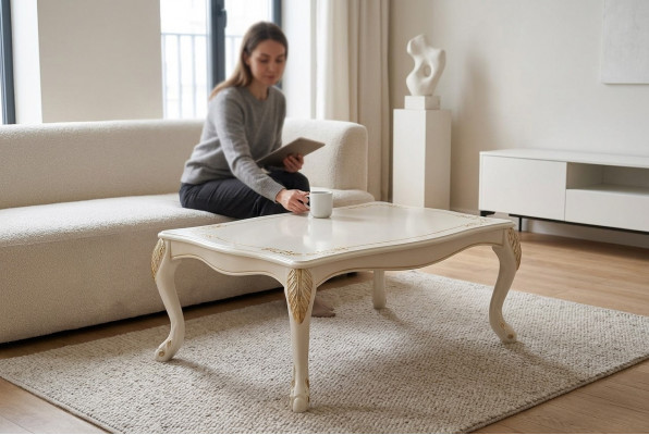 Salontafel, klassieke bijzettafel, luxe woonkamerontwerp, tafelmeubels van hout, nieuw.