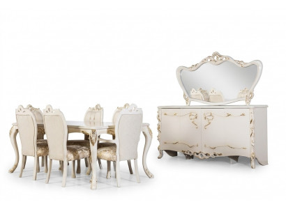 Eetkamer set 9-delig. Luxe meubilair Tafel 6x stoelen Dressoir Spiegel Nieuw Meubilair