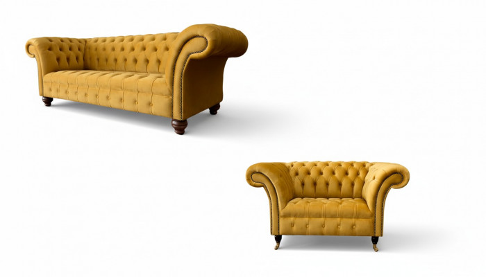 Chesterfield bankstel 2+1 zitter design gestoffeerd modern garnituur.
